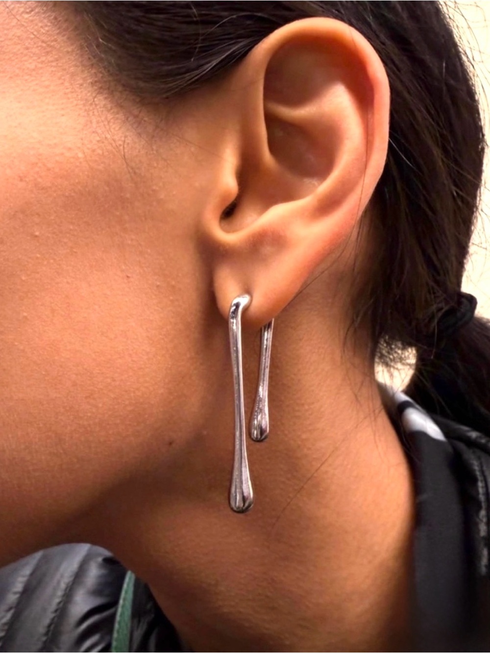 NEW Drippy Front Back Post Earrings Double Drop Unique Silver Tone JN28